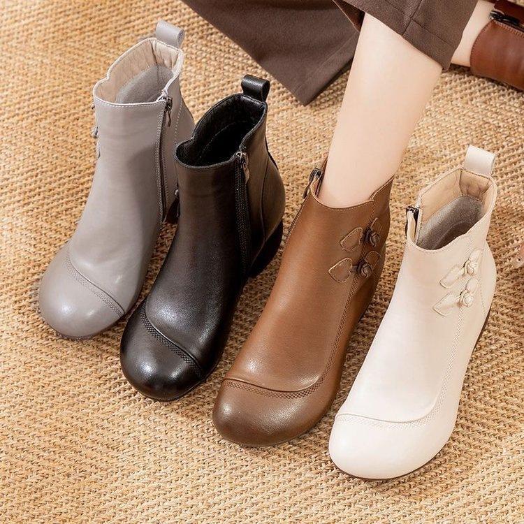 Ethnic style foreign style short boots women's 2025 autumn and winter new warm Martin boots middle-aged and elderly retro versatile velvet women's