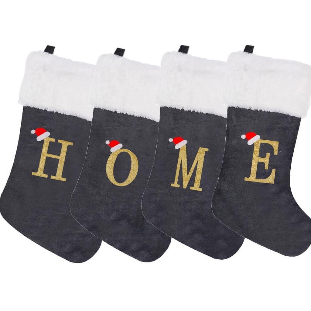 Holiday Christmas Stocking with Faux Fur Cuff Embroidered Letter A Design Classic Hanging Decoration for Fireplace Mantel or Wall Display