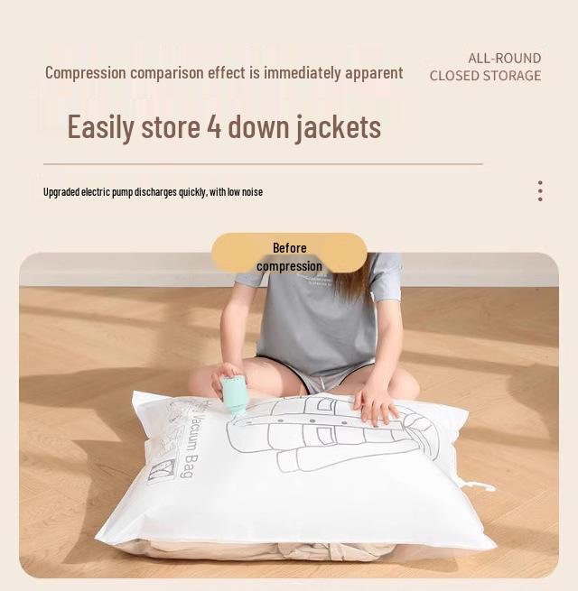 Hanging Vacuum Compression Storage Bag for Jackets and Quilts