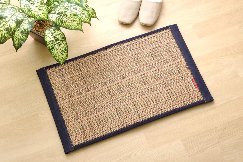 IKEHIKO Bamboo Entrance Mat, DDX Rio, Approx. 45 X 75cm, Multicolor Denim, Stylish Room Mat #1100170013001