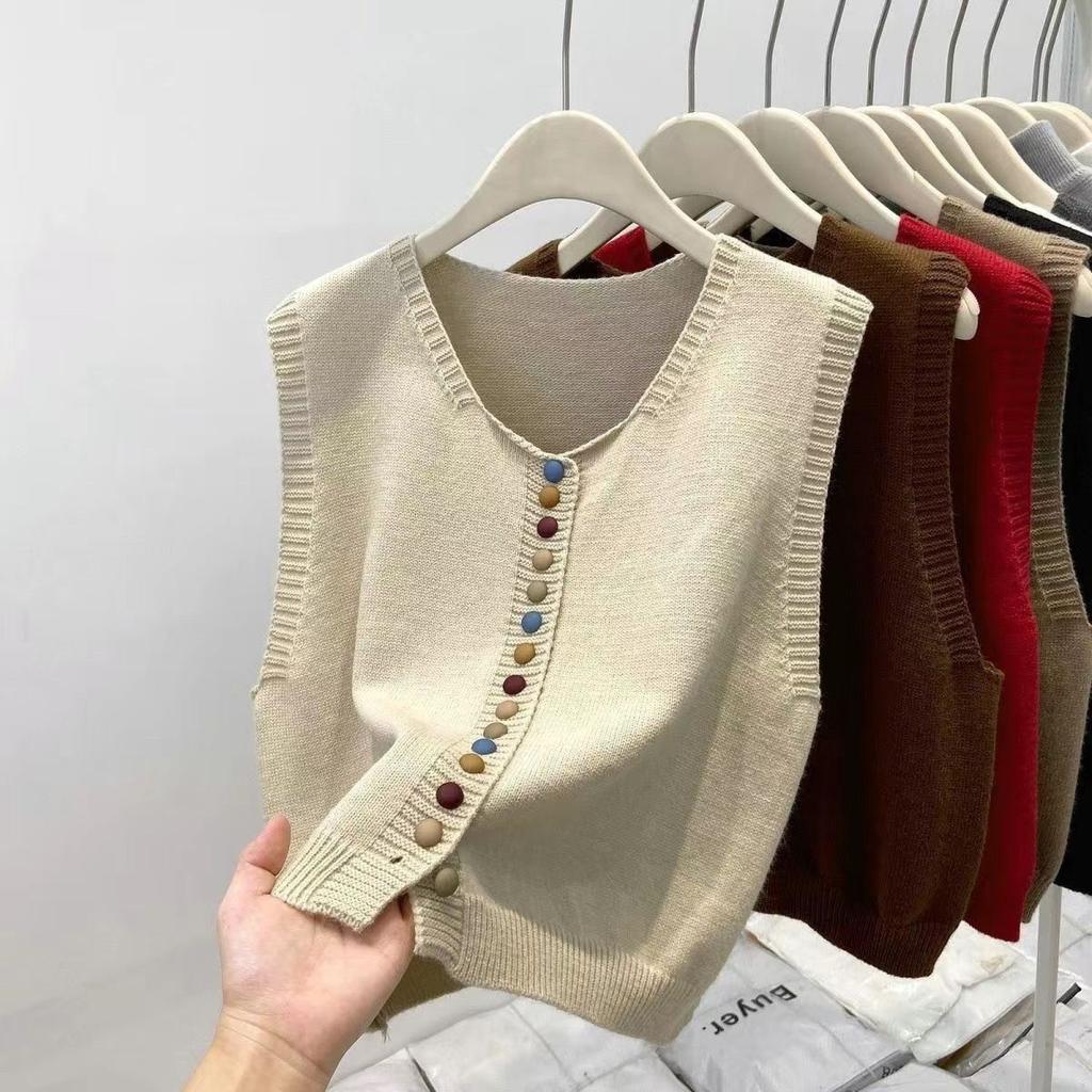 Gilet Maglione Autunno Donna Arcobaleno Monopetto Bottoni Morbido Maglione Lavorazione a Maglia Larga Gilet Scollo a V Maglieria Cardigan Gilet da Donna