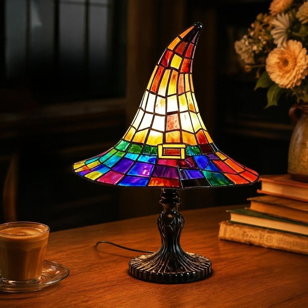 Lampa w kształcie Kapelusza Czarownicy na Halloween Żywiczny Ozdoba Lampka na USB Dekoracja, Świąteczna Lampa Stołowa