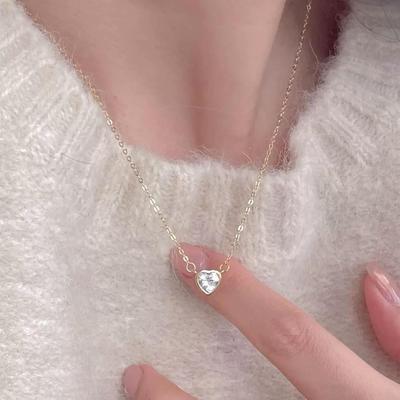 Koreanische Herz Zirkon Halskette: 18 Karat Vergoldete S925 Sterling Silber Schlüsselbein Kette