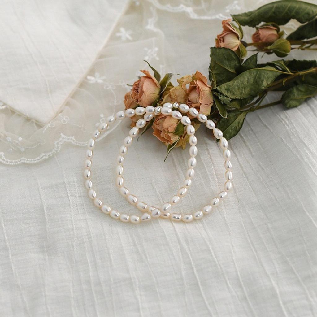 Korean version of transfer beads, natural freshwater pearl bracelet, millet bead elastic bracelet, girlfriend jewelry style bracelet.