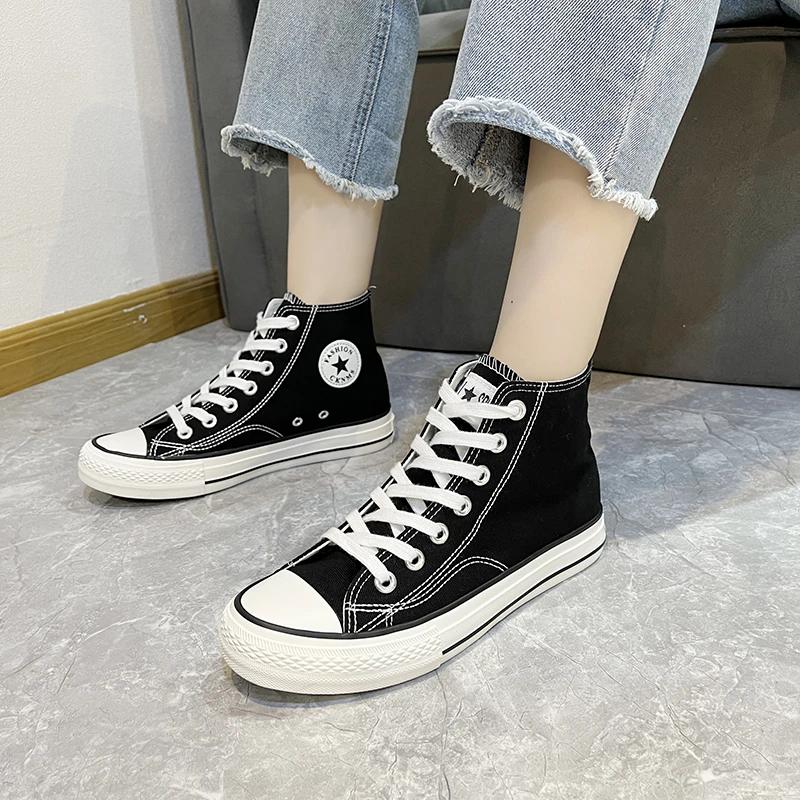 Spring/autumn CANVAS Sneakers Lace-up Solid Ladies Shoes On Sale 2024 High Quality Sewing Adult Women's Vulcanize Shoes