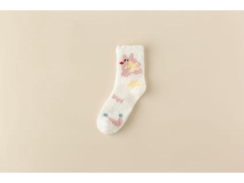 

2025 Autumn/Winter Thick Coral Fleece Cartoon Mid-Calf Sleep Socks - Warm, Breathable, and Sweat-Absorbent Home Floor Socks. One Size кремовый/белый