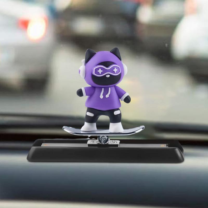 Cute Cat Car Decorations Cartoon Cat Skateboard Ornaments Colorful Metal Car Decor Cute Auto Ornament For Travel Daily Life