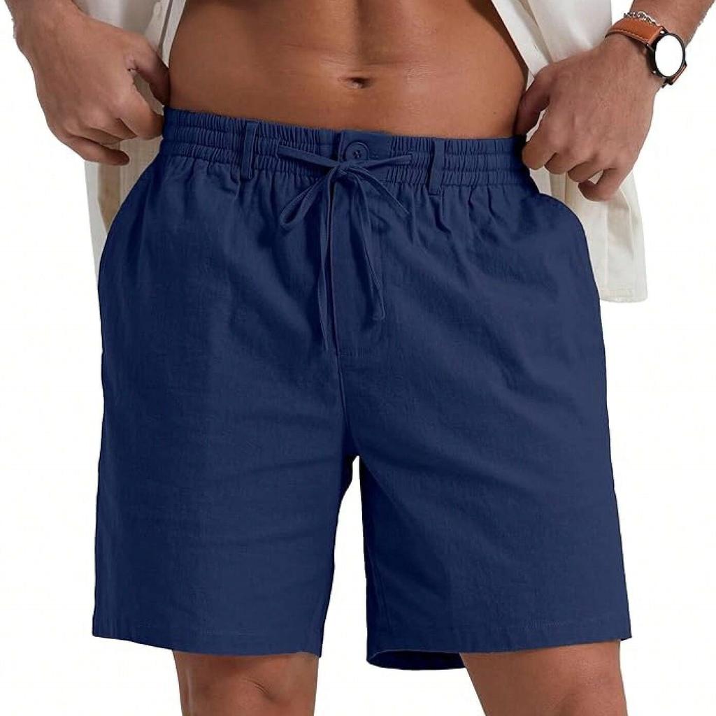 Sommer Herren Baumwolle Leinen Atmungsaktive Shorts Leichtgewichtige Strandshorts Lässige Bequeme Mode Elastischer Bund Herren Kurze Hosen