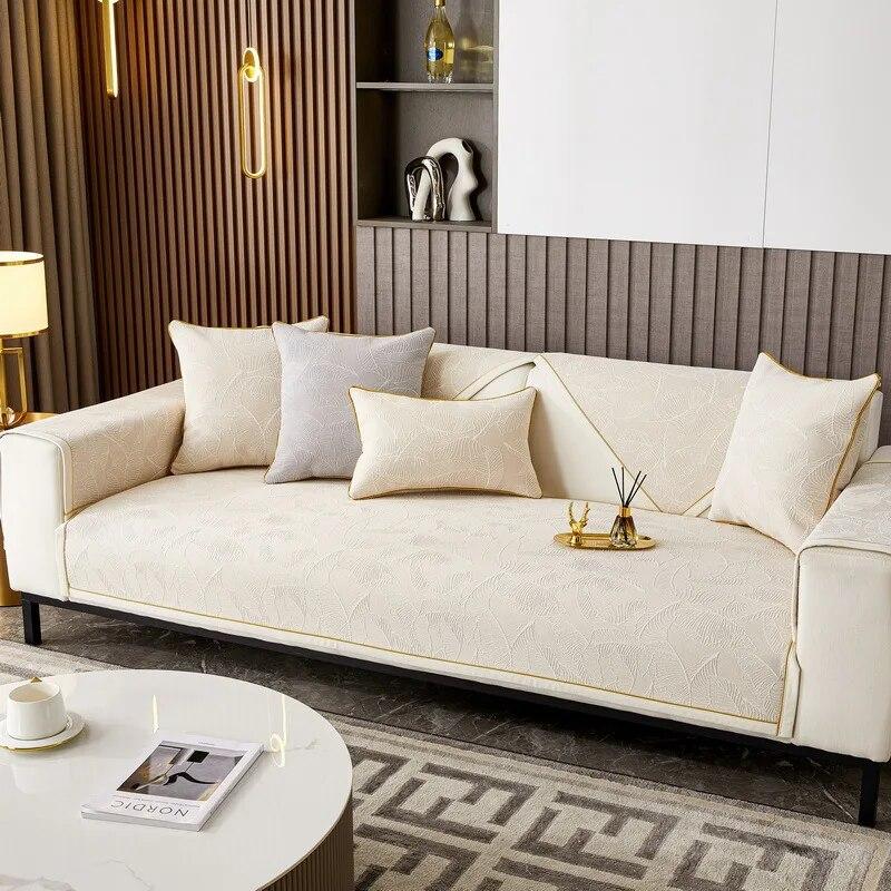 List Jednobarevná Žinylková Podložka na Pohovku Čtyři Roční Období Univerzální Protiskluzová a Prachotěsná Podložka na Pohovku Potah na Pohovku Polštář v Severském Stylu