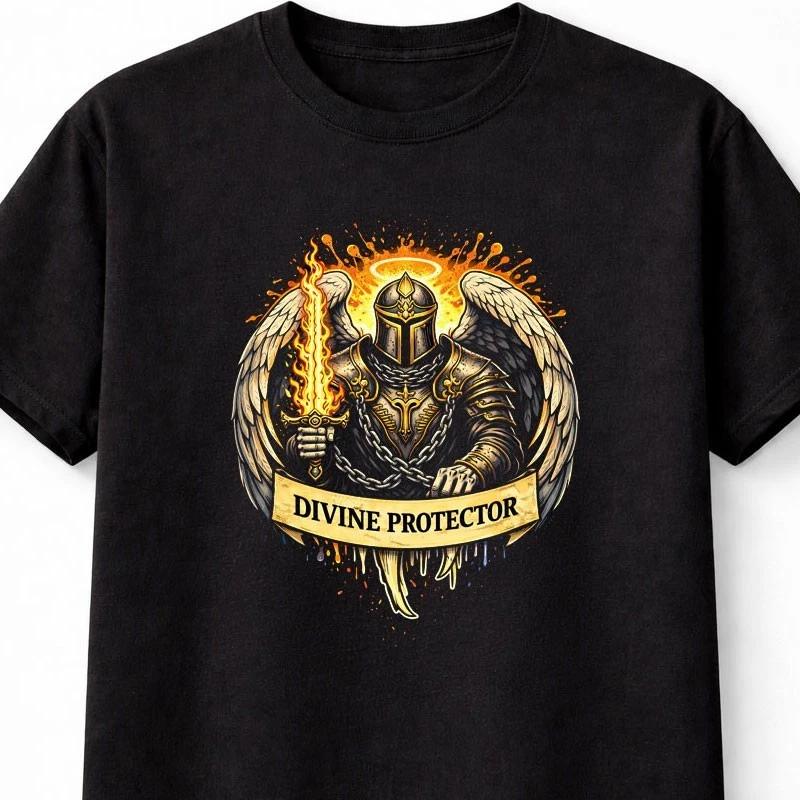Knight T Shirt Divine Protector Angel Warrior Dark Art Tee Unisex Black S