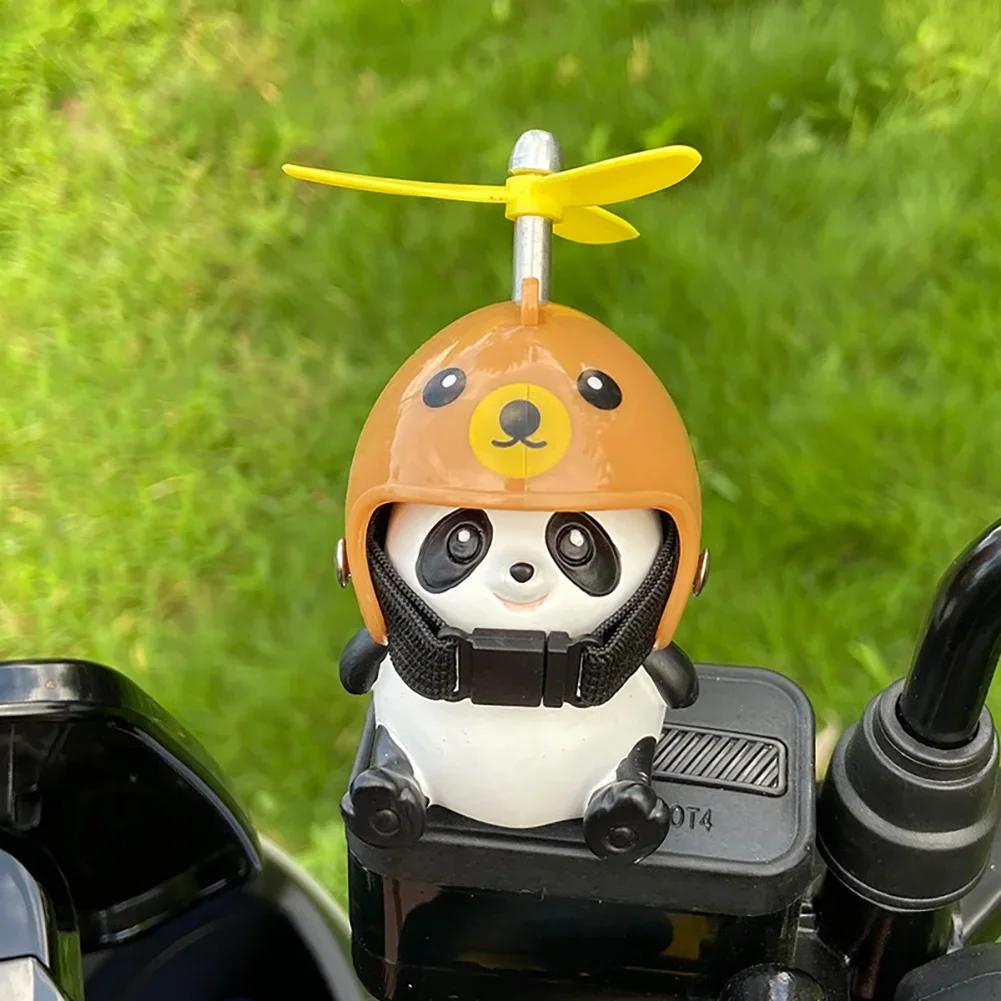 Motorcycle Handlebar Decoration Bike Electric Cute Panda Cartoon With Helmet Airscrew Ornaments Riding Equipment Accessories