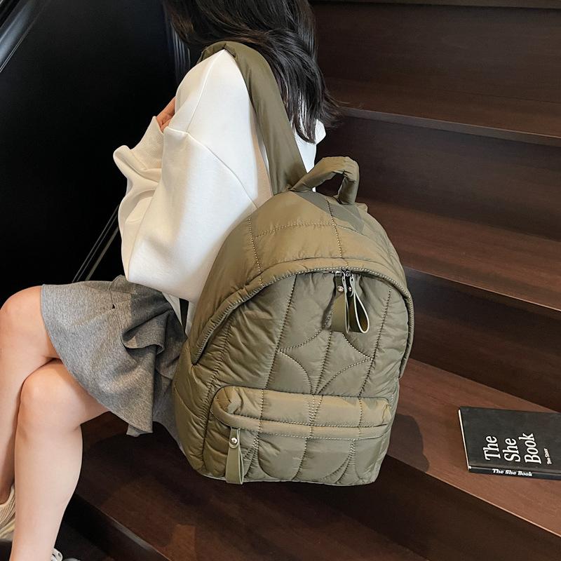 Schoolbag autumn and winter cotton clothes backpack 1011 new embroidered thread filled cotton women's backpack multi-compartment commuter leisure