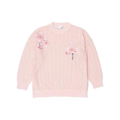 Li Ning Sport Fashion Series Floral Print Round Neck Pullover Long Sleeve Knit Sweater Women Sweater Light-Pink AMBS068-1