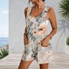 Plus Size Womens Romper With Tank Top And Patch Pockets