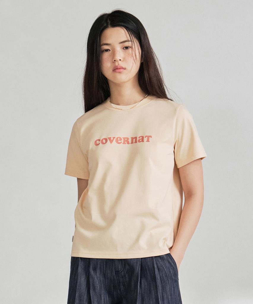 COVERNAT WOMAN Regular Fit Glitter Copper Logo T-Shirt Salmon