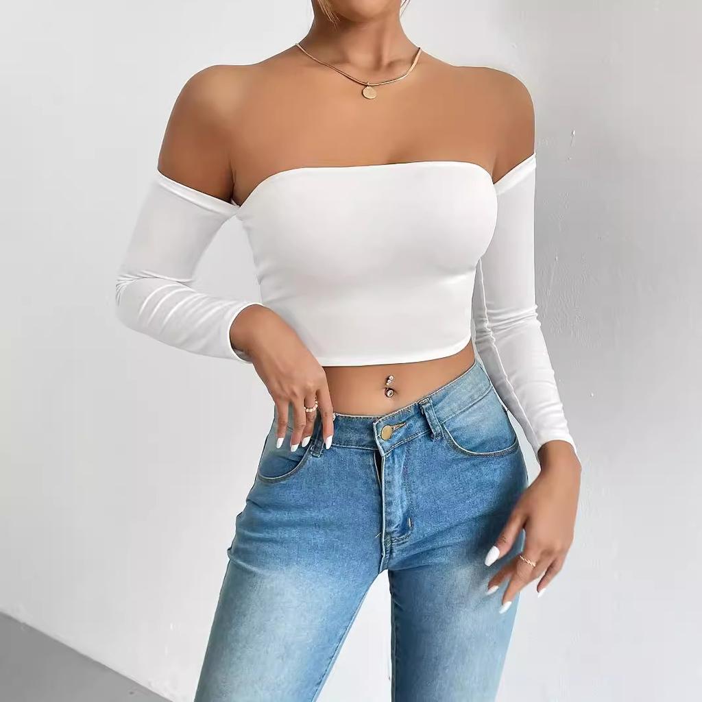 European and American camisole with waist-cinching short sleeves, sexy sleeve cropped tube top, strapless design