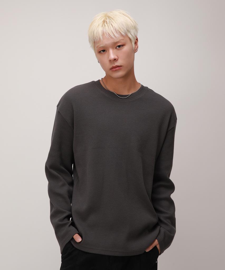 Dibellobeu Basic Waffle Long Sleeve_Charcoal