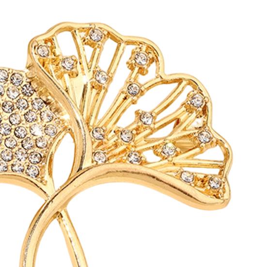 Ginkgo Leaf Brooch Pin for Women, Rhinestones Inlaid Lapel Pin, Brooch Versatile Accessory for Sweaters Collars Hats Bags Coats Scarves