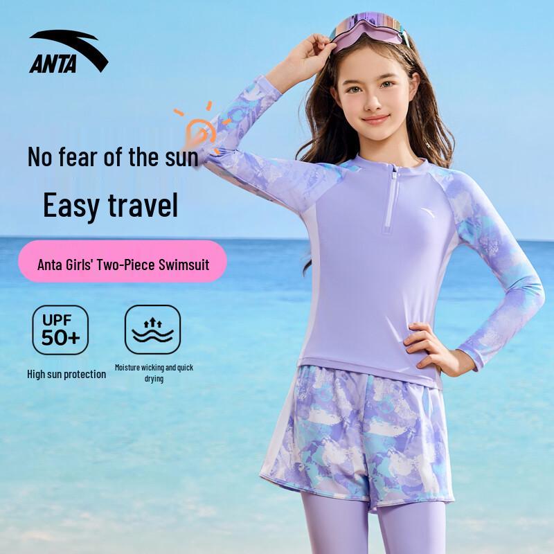 ANTA Girls  Long Sleeve One-Piece Sun Protection Swimsuit 170