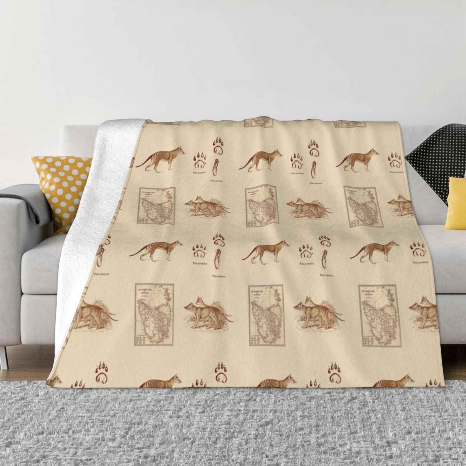 Tasmanian Tiger Old Pattern For Home Sofa Bed Camping Car Plane Travel Portable Blanket Thylacine Tasmanian Tiger Tasmanian 30x40in