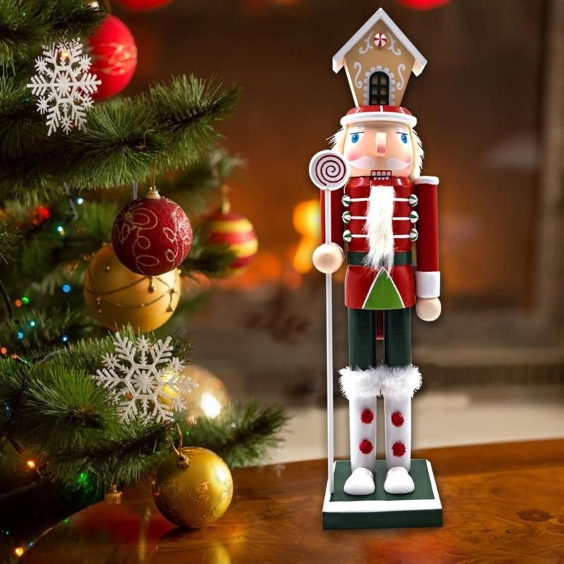 Holiday Nutcrackers Figure Colorful Wood Soldier Puppet with Cookie Family and House Hat Christmas Decorative Ornament