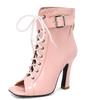 Peep Toe Ankle Boots Women's Summer Shoes 2025 White Blue Pink High Heels Sandals Ladies Lace-up Dance Wedding Shoes Big Size