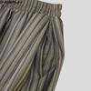 INCERUN Vintage Men Elastic Waist Striped Casual Loose Long Wide Legs Pants