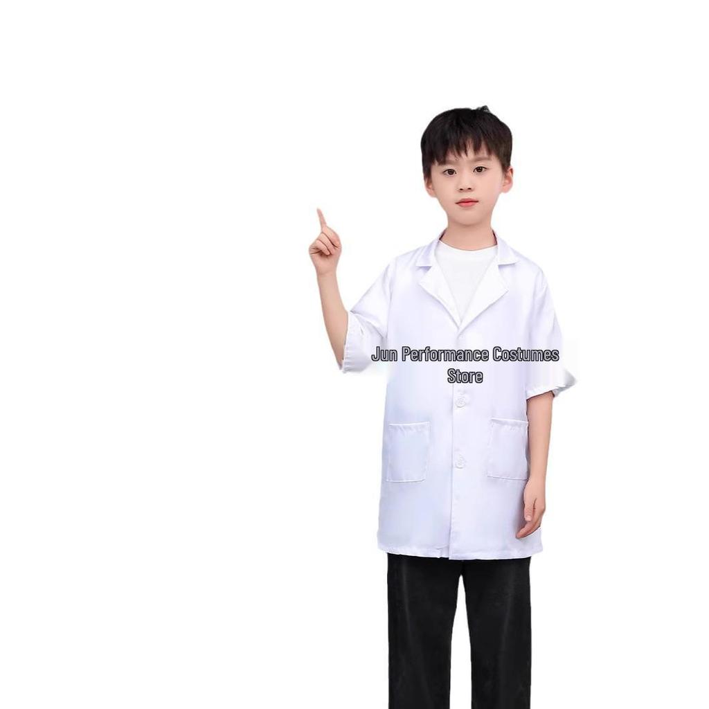 Children's Long Sleeve White Lab Coat Costume for Doctor or Nurse Role Play