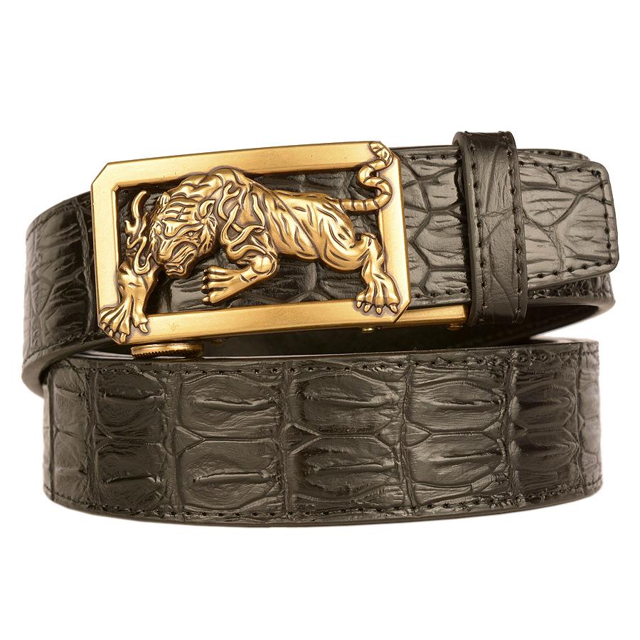 New Tiger Zodiac Automatic Buckle Men's Crocodile Pattern Cowhide Belt