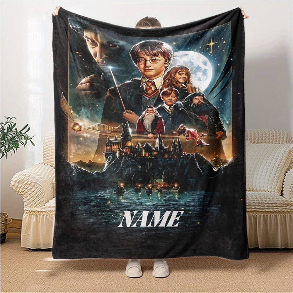 Custom Name Hogwarts Crest blanket for Couch & Bed, Plush Cozy Fuzzy Blanket Super Soft & Warm Blankets for Fall and Winter. 090893