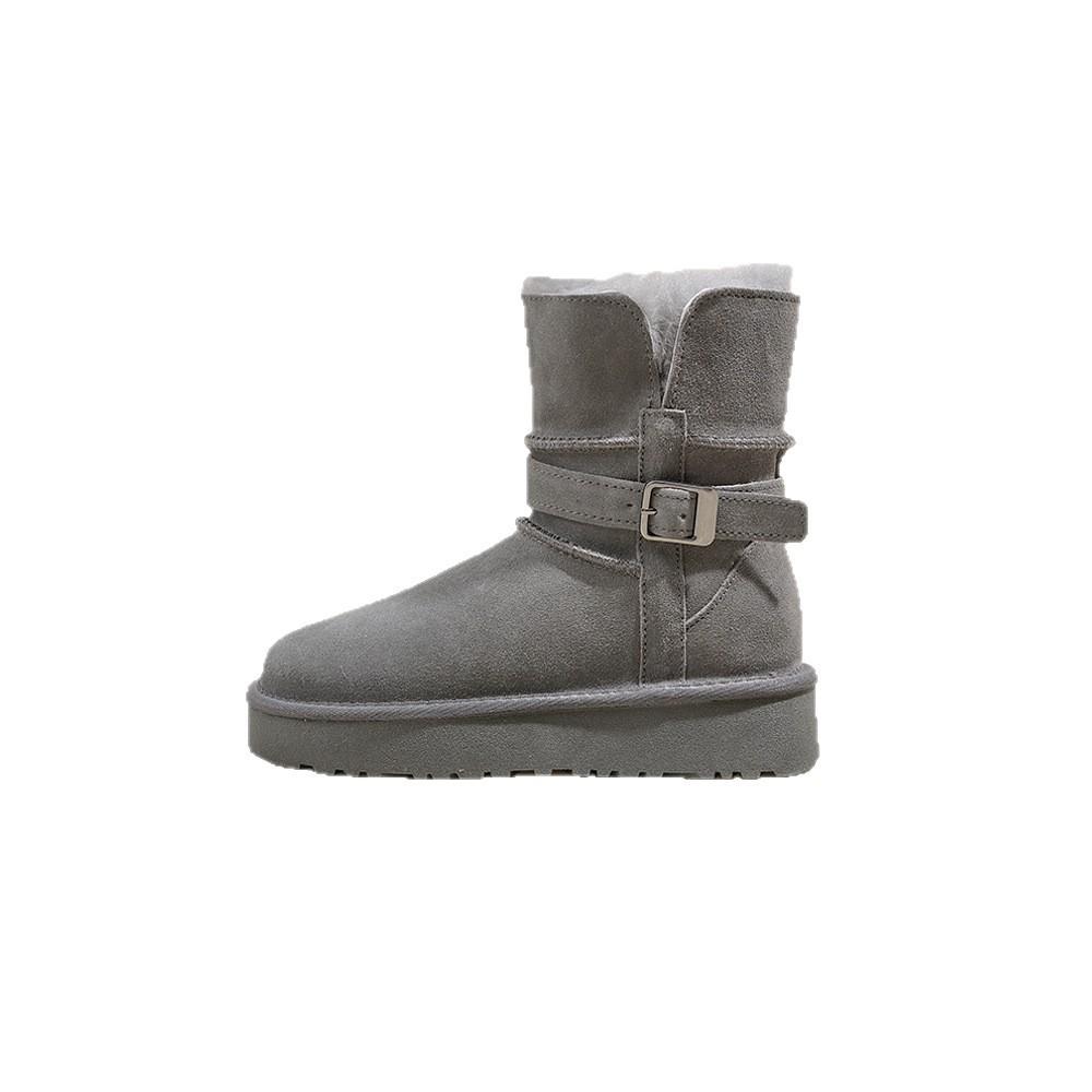 Ruodan!~ Wool Snow Boots for Women's Autumn and Winter New Thick Heel Thick Sole Belt Buckle Medium Tube Velvet To Keep Warm