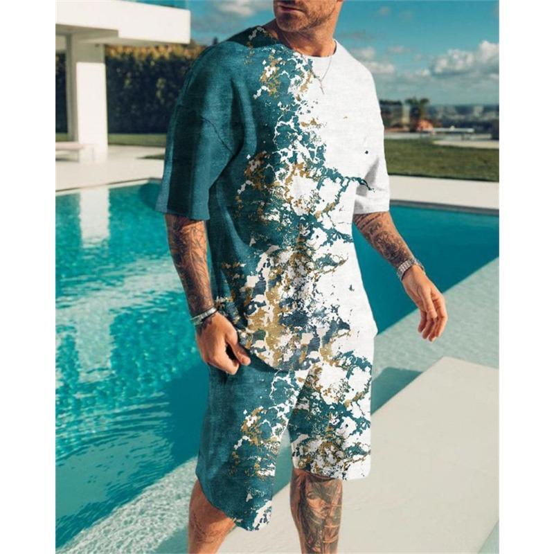 

Мужская футболка с принтом льва класса люкс, летняя футболка с коротким рукавом и круглым вырезом, повседневный модный комплект в стиле 3D для мужчин 4XL