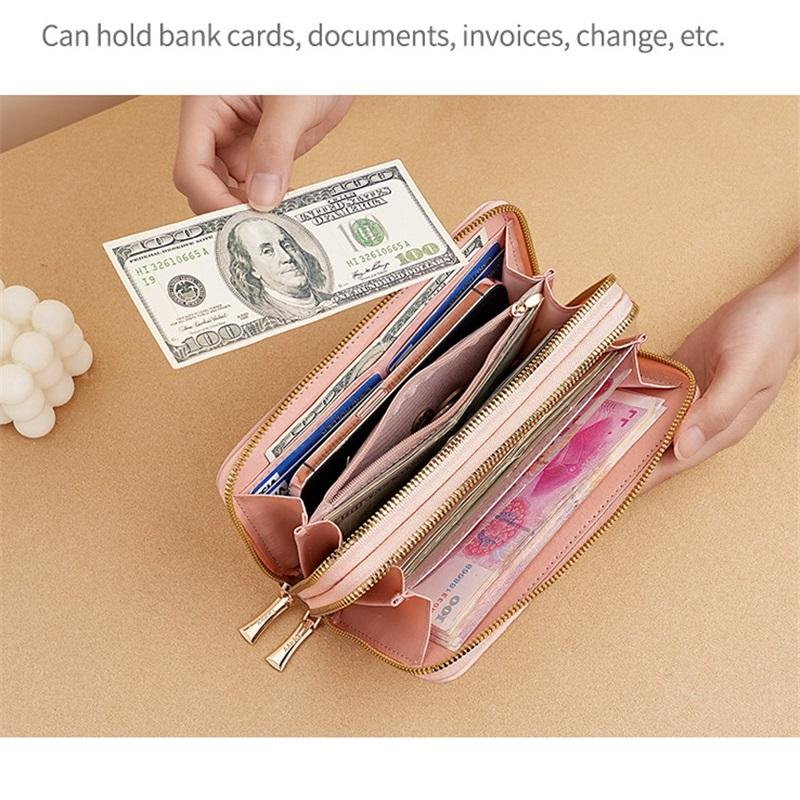 Women's Wallet Long Double Zipper Clutch Multi Function Mobile Phone Coin Purse Card Case Leather Clip High End Dinner Bag