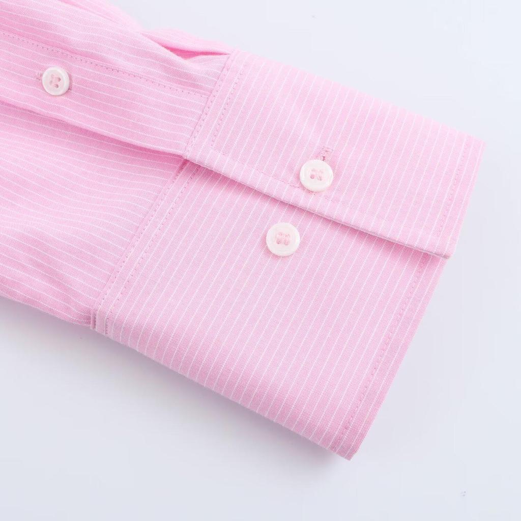 2025 Spring Women's Casual Striped Oxford Shirt with Turn-Down Collar