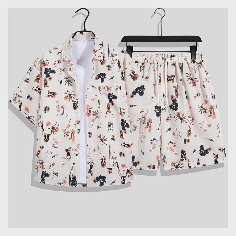 Unisex Hawaii-Blumenprint Locker geschnittenes Kurzarmhemd