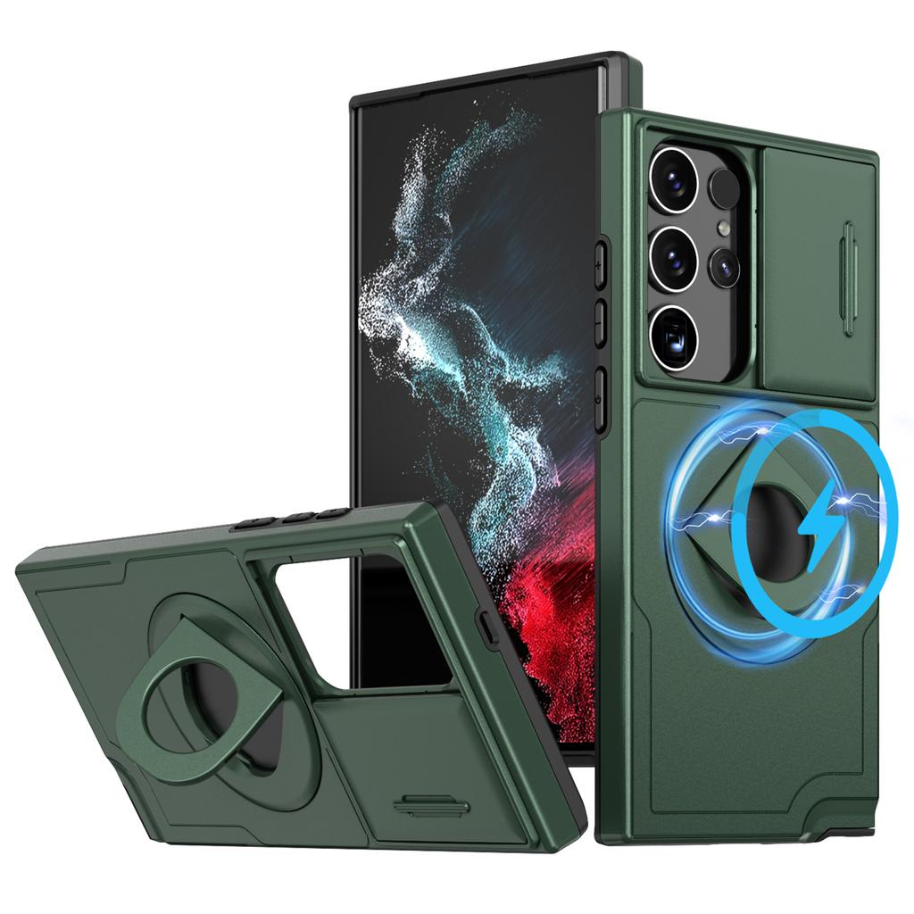 For Samsung Galaxy S23 Ultra Magnetic Phone Case N52 Magnet+PC+TPU Drop-resistant Kickstand Cover