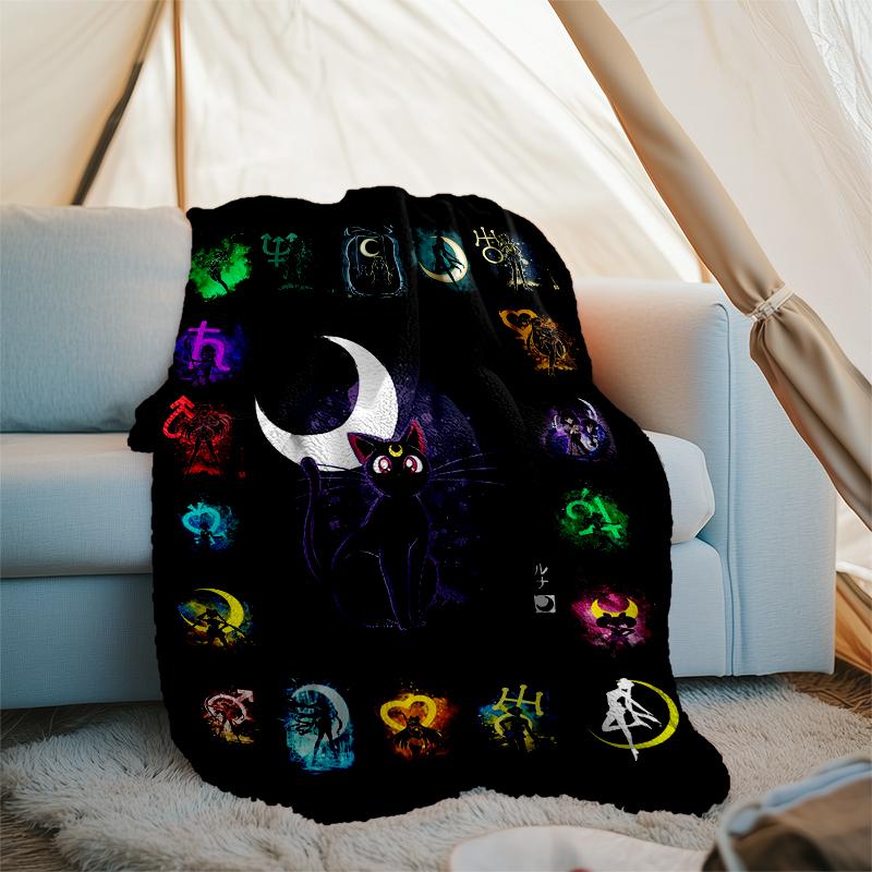 Moonlit Cats Print Flannel Blanket, Soft Warm Lightweight Throw Blanket for Living Room,Sofa Bed Camping Office
