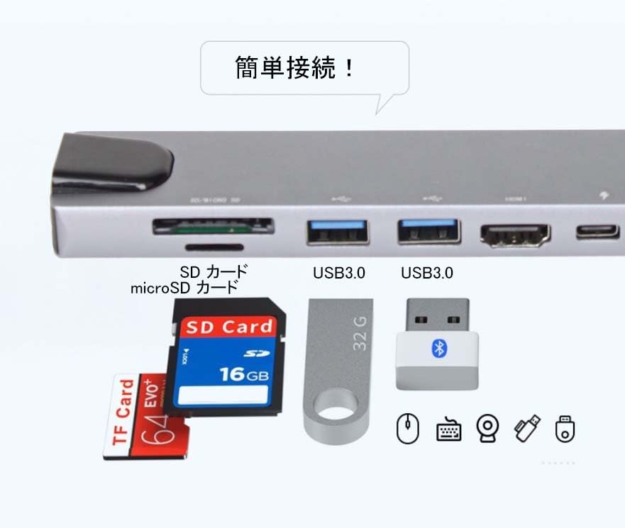 ACURACE Hub PD Power Dog Docking Fast Charging X2 PD Hub Conversion Adapter SD microSD 8 Ports 4K HDMI Card Reader Space Gray 8-in-1 USB-C Type-C