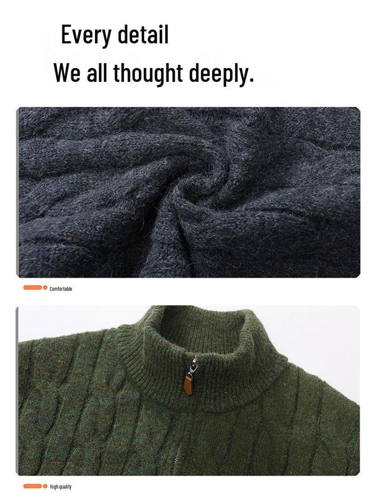 Men's American Retro Cable Knit Half-Zip Sweater - Winter Trendy Casual POLO, Lazy Style for Couples.