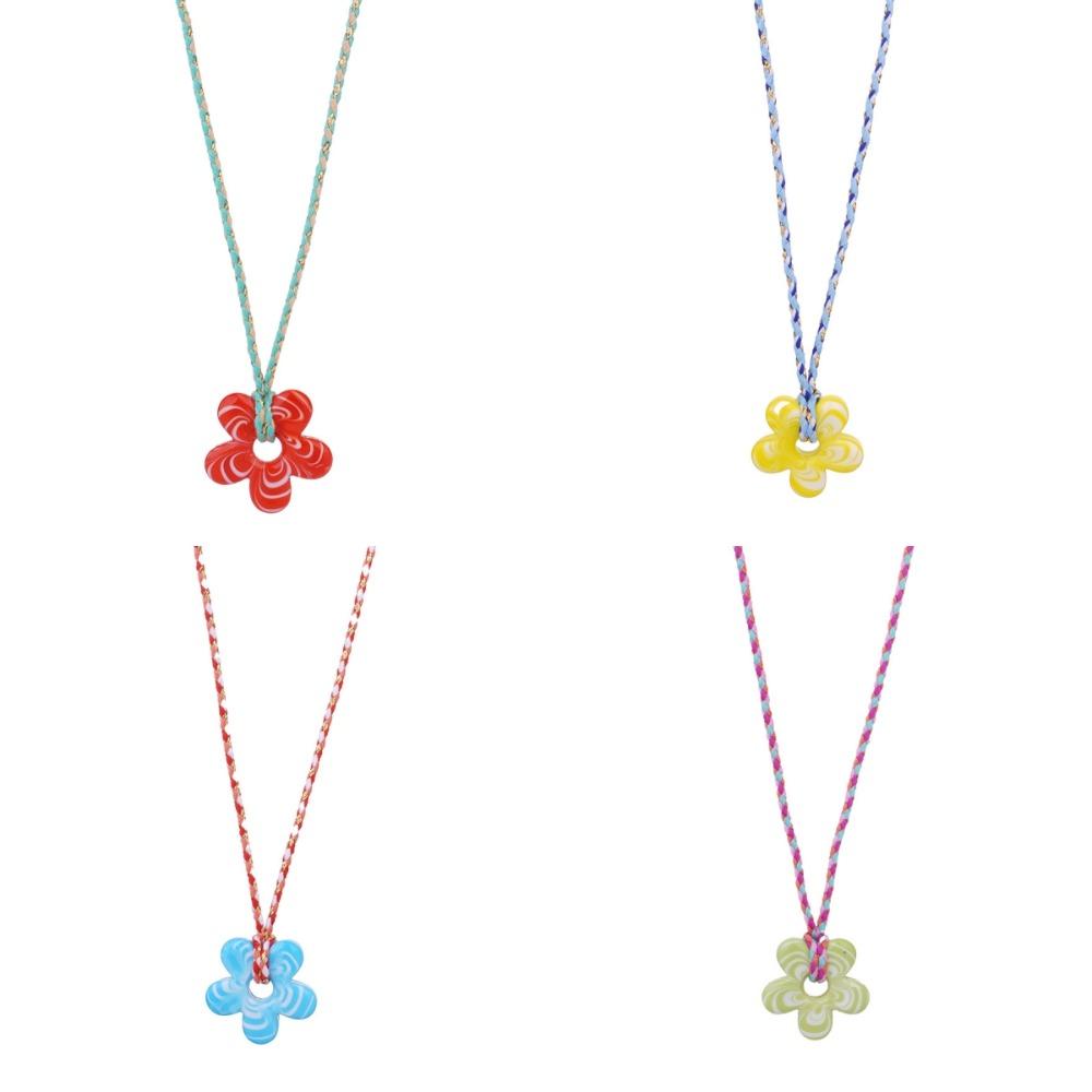 Colorful Mini Flower Necklace Jewelry Floral Chain Choker Coloured Glaze Pendant Necklace  Vacation