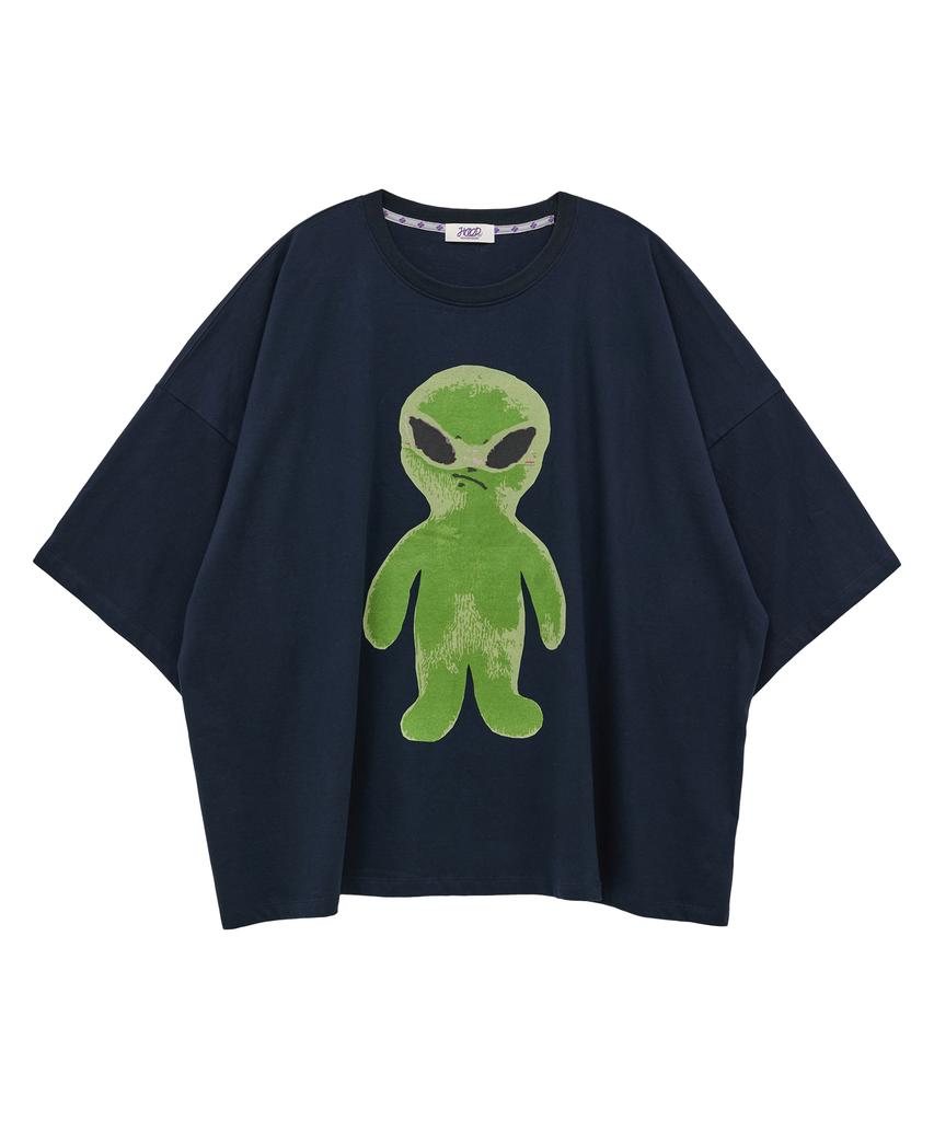 HOODHOOD Alien Graphic Oversized Short Sleeve T-Shirt Navy