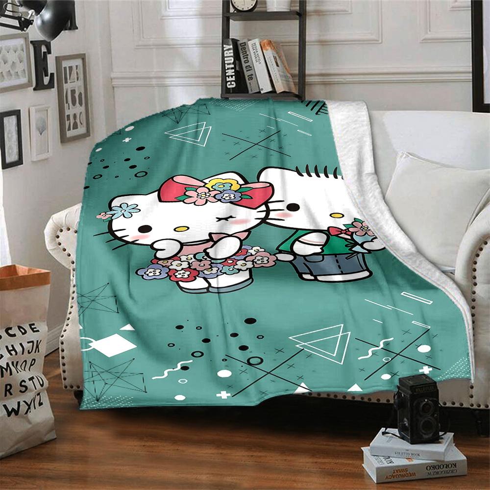 1pc Hello Kitty flowers blanket Lightweight Flannel Throw for Sofa Bed Travel Camping Livingroom Office Couch Chair