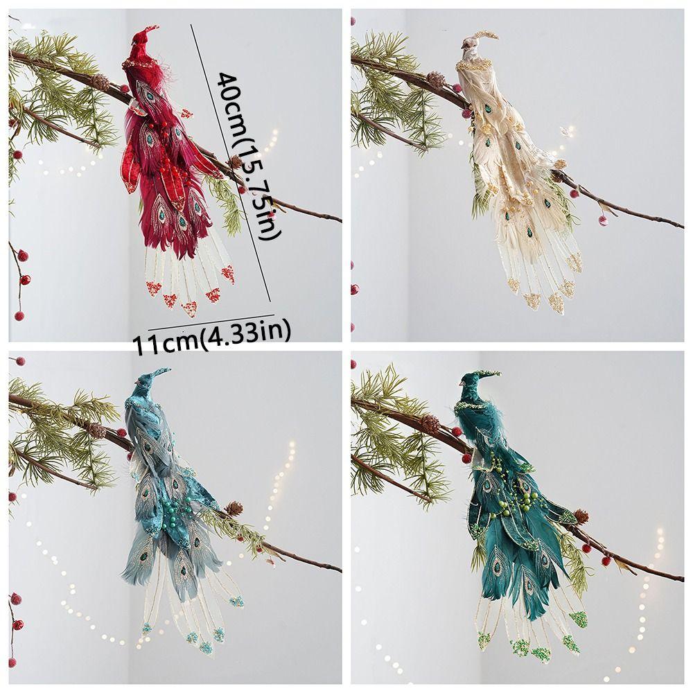 Feather Birds Christmas Peacock Ornaments Clip-On Faux Peacock Figurine  Home Party Decor
