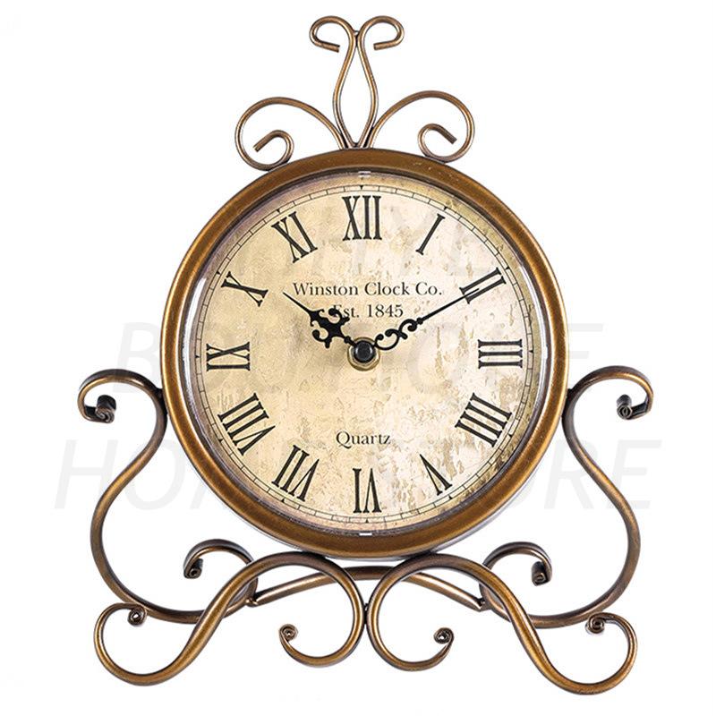 Vintage European Style Iron Clock, Silent Mechanism Creative Tabletop Clock for Living Room Decoration Desk Clocks