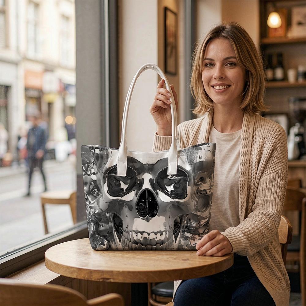 Gothic Skull Print Shoulder Bag Casual Large Capacity Daily Tote Bag For Women