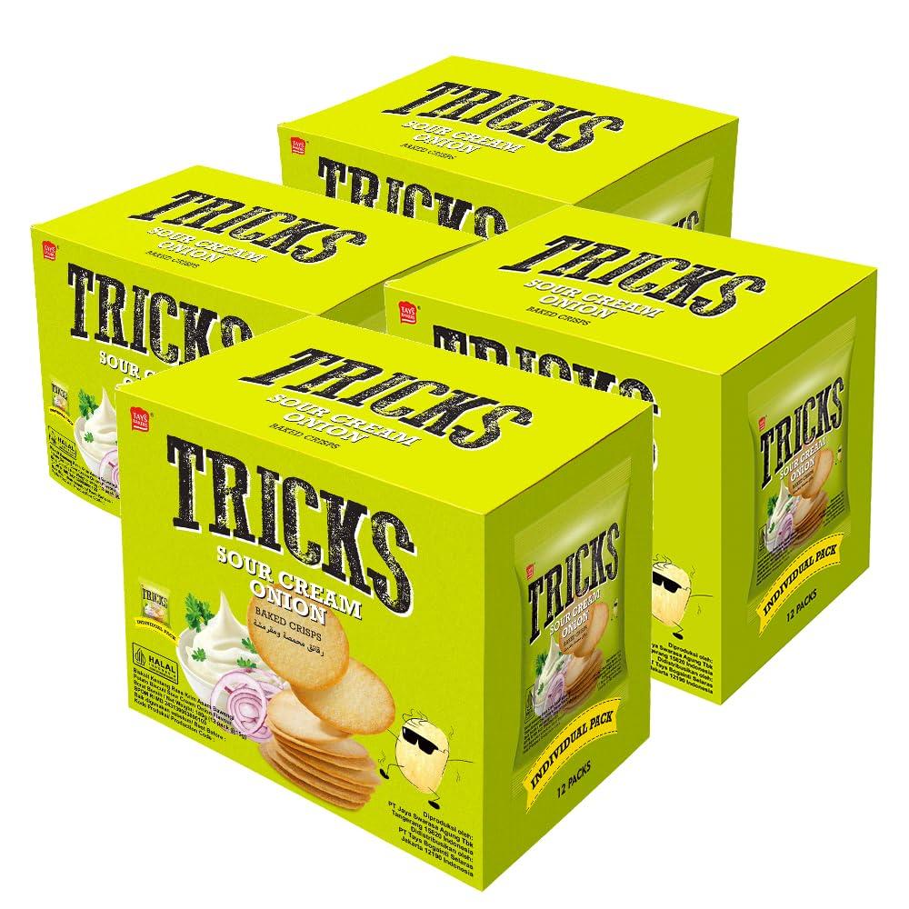 Halal Certified TRICKS Potato Individually Wrapped Cream and Onion 4 Non-Fried Chips, (Sour Flavor, Boxes)