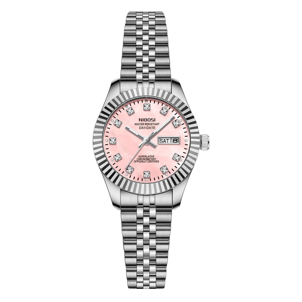 Nibosi 2697 Silver Gold Diamond Ladies Watches Stainless Steel Band Quartz Watch Waterproof Calendar Luminous Women Wristwatches