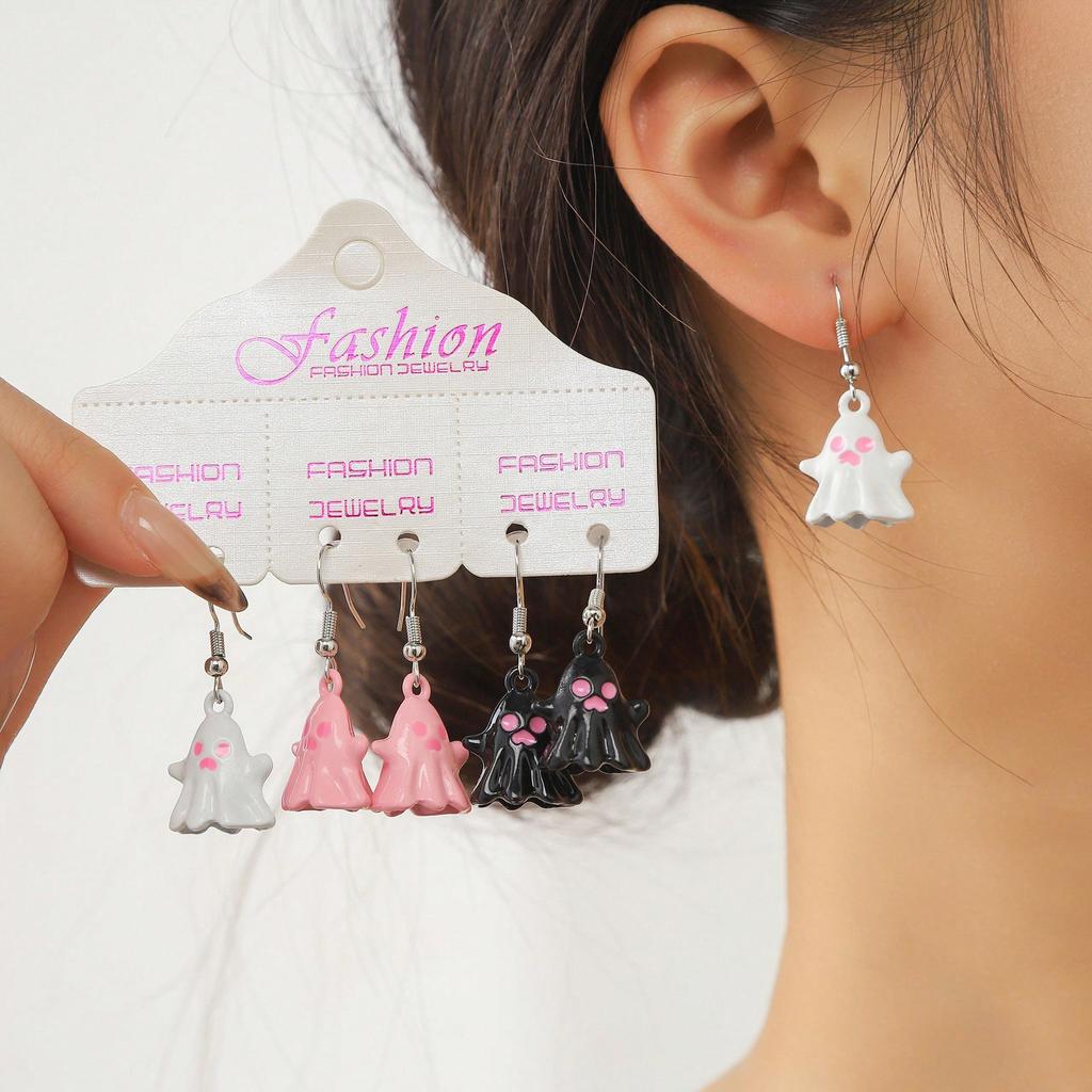 1 Pair Ghost Cartoon Earrings, Cute Ghost Earrings For Halloween Party