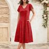Women's Summer Fashion V-Neck Ruffle Sleeve Retro Elegant Midi Dress