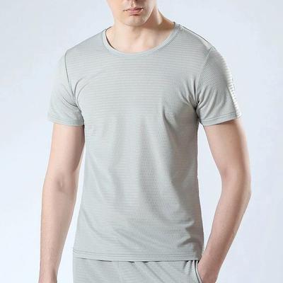 Men Summer T-shirt Solid Color Ice Silk Thin Mesh Quick Dry Mid Length O Neck Short Sleeves Soft Breathable Pullover Sports Casu